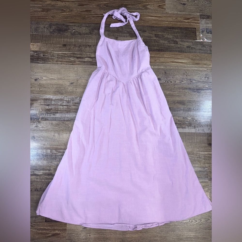 ZESICA Lavender Halter Maxi Dress Smocked Back Cottagecore Boho Summer Small